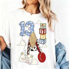 Disney Toy Story & Taylor Themed Cotton T-Shirt, Unique Graphic Casual Tee For Men And Women - 白色 - 查看 1
