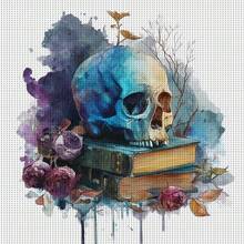 萬聖節裝飾 1 套-水彩暗黑學院風骷髏與古書系列十字繡套件(半成品),DIY 藝術針繡材料,11CT 印刷格布,創意手工禮物,客廳與臥室牆面裝飾,不含框 - 暗黑風骷髏 - 查看 16