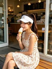 1PC Children 26 Letter Baseball Cap Girls Sun Hats High Ponytail Tennis Hat Sports Boys Running Golf Visor Cap Adjustable Elastic Hollow Top Style - White - View 4