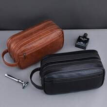 Double Layer PU Leather Travel Makeup Bag, Men's Handheld Multifunctional Storage Bag, Suitable For Travel - Multicolor - View 8
