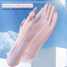 1 Pair Car Accessories Pink/Grey/Beige/Dark Grey Car Gloves, Thin Summer UV Protection Long Riding Universal Fingerless Touchscreen Ice Silk Gloves - A - View 4