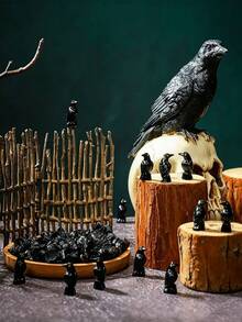 20pcs Miniature Crows Decor,Halloween Mini Resin Crows Figures,Black Raven Figurines Tiny Resin Animals Suitable For Holiday Scenes,Micro Landscapes,Horror Party,Desktop Decoration,Gothic Party Supplies,Horror Autumn Haunted House Decoration,Glass Container DIY Crafts,Halloween Scene,Garden Home Desktop Decoration. - A - View 4