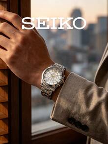 Seiko Men's Quartz Chronograph Dress Watch White Dial Roman Numerals Oversized Date Window Three Sub Dials Two Tone Steel Bracelet Elegant Gift for Office - 銀色 - 查看 2