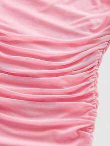 MOD Vestido elegante de largo medio con cuello asimétrico, volantes y parches en color liso con efecto tie-dye para mujeres - Multicolor - Ver 5
