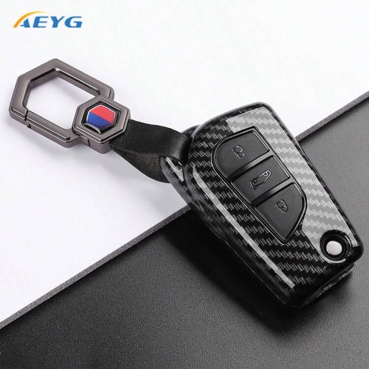 碳纖維風格 ABS 汽車鑰匙遙控器保護套，適用於 RAV4 Camry Corolla Avalon C-HR GT86 Hilux Fortuner 2012-2024 - 豐田C款 - 查看 4