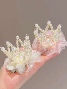 Presilha de cabelo rosa com coroa de pérolas (1 unidade), acessório de cabelo ajustável, decoração de cabelo de princesa. - A - Ver 11