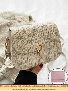 Boho Floral Embroidery Straw Beach Bag Mini Woven Buckle Decor Flap Saddle Bag Shoulder Crossbody Bag Summer Vacation White Purse Travel Essential - 彩色 - 查看 10
