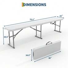 BouPower 6 Feet Folding Bench, 2-Pack Plastic Folding Bench With HDPE Top & Handle, Portable In/Outdoor Picnic Party Camping Dining Seat For Picnic, Camping, Parties & Sports Events - White - View 2