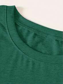 Vintage Casual Loose Fit T-Shirt With Round Neck And Short Sleeves, With A Simple English Letter Print Design. - 綠色 - 查看 3