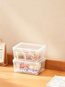 1pc PP Dual Buckle Rectangular Transparent Lid Plastic Storage Box, Sample Display Box For Jewelry, Teaware, Stationery, Desktop Organizer - Transparent - View 3