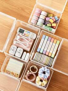 1pc PP Dual Buckle Rectangular Transparent Lid Plastic Storage Box, Sample Display Box For Jewelry, Teaware, Stationery, Desktop Organizer - Transparent - View 2