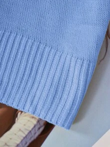 [Tops]BuyK Plus Size Women's Elegant High Neck Short Sleeve Knit Top, Soft Fabric, Classic Versatile, Suitable For Multiple Occasions Summer - Sky Blue 1 - View 8