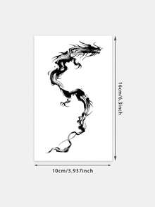 1 Pc Oriental Ink Dragon Herbal Temporary Tattoo, 7-14 Day Durable Waterproof Fake Tattoo Sticker, Traditional Chinese Style Dragon Body Decoration, Perfect For Ribcage, Streetwear & Party Occasions - Black - View 6