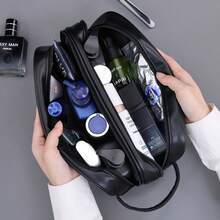 Double Layer PU Leather Travel Makeup Bag, Men's Handheld Multifunctional Storage Bag, Suitable For Travel - Multicolor - View 7