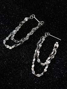 1 Pair Exquisite Elegant Lip-Shaped Chain Layered Earrings For Women, Sparkling Gold Tassel Ear Drops, Geometric Pendant Ear Jewelry Suitable For Ladies Evening Parties And Daily Wear - Multicolor - View 6