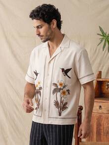 glestore Men's Vintage "Old Money Style" Vacation Polyester Printed Short Sleeve Shirt: A Luxurious "Old Money Style" Piece Suitable For Various Occasions - Multicolor - View 3