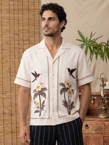 glestore Men's Vintage "Old Money Style" Vacation Polyester Printed Short Sleeve Shirt: A Luxurious "Old Money Style" Piece Suitable For Various Occasions - Multicolor - View 1