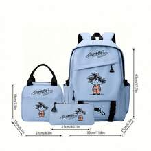 Miniso Dragon Ball 3PCS Backpack Set, Chibi Kid Goku Sketch & Signature Printed Casual School Backpack Combo With Tote Bag & Pencil Pouch For Students - Blue - View 5