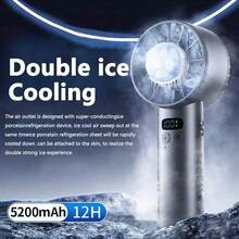 Ventilador de mano con enfriamiento de hielo de alta velocidad, 100 velocidades, viento fuerte, USB, para exteriores, batería de larga duración de 5200mAh - Más - Ver 1