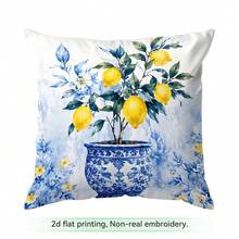 4pcs/1pc Fronha de Almofada em Porcelana Azul e Branca com Padrão Floral de Limão Sem Enchimento, Fronha de Almofada Impressa em Um Lado, Adequada para Sala de Estar, Quarto, Decoração de Casa, Fronha de Almofada para Todas as Estações - Multicolorido - Ver 17