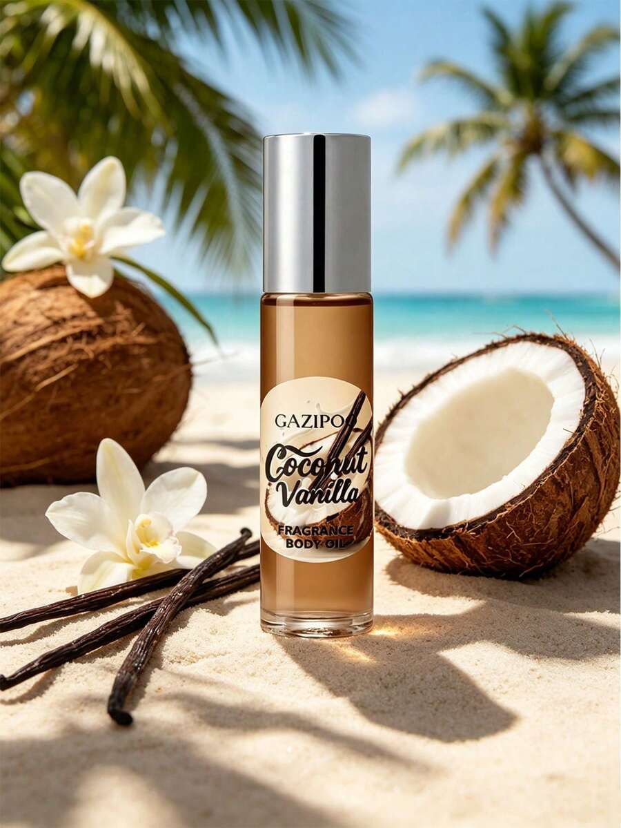 Óleo de Fragrância Corporal Bola de Coco e Baunilha para Mulheres | Doce Gourmet, Longa Duração, Óleo de Fragrância Mini Portátil, 10ml Para Encontros Diários - Baunilha e Coco - Visão 1