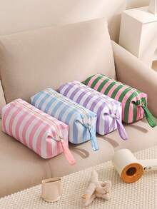 1pc Colorful Striped Print Hair Dryer Storage Bag Curling Iron Pouch With Inner Pocket, Travel Hair Styling Tool Bag Carrying Case Makeup Bag, Gift - Multicolor - View 7