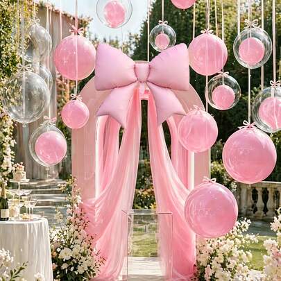 27 piezas Conjunto de globos rosas, incluye arco rosa, lazos rosas, globos de látex rosas y transparentes, adecuado para fiesta de cumpleaños, boda, fiesta de compromiso, cumpleaños con tema de princesa, cumpleaños de niña, baby shower, decoración rosa, decoración de estilo dulce, arreglo de habitación