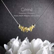 Colar de Contas de Pedra de Quartzo Amarelo Natural, Colar Minimalista de Pedra Natural da Sorte, Corrente de Clavícula Leve e Luxuosa para Uso Diário no Verão, Simbolizando Prosperidade e Suavidade. É o Presente Diário Perfeito para Mulheres. [A Cor e o Formato da Pedra Natural Podem Variar] - Amarelo - Visão 7