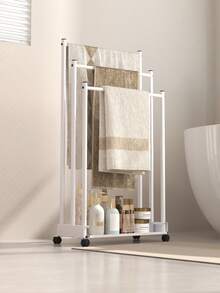 1pc 3-Tier Towel Rack With Storage Function - Freestanding, With Wheels - Heavy Duty Base, Sturdy Structure, Suitable For Various Sizes Of Towels, Bath Towels, Bathrobes, Ideal For Bathroom, Guest Room Use - Multicolor - View 2