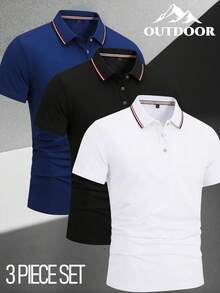 3件組男士時尚百搭夏季 Polo 衫，休閒商務 Polo 衫，透氣舒適戶外運動吸汗上衣 - 彩色 - 查看 2