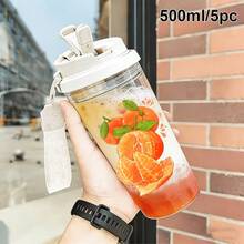 1個/5個 500ml 可愛橘色印花旅行杯附吸管與便攜塑料水瓶，防漏杯，日式可愛水果圖案，適合冰咖啡、冷萃咖啡與夏季日常飲品，水果小禮物驚喜 - 多色-橘子 - 查看 9