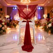 10 piezas de bandas de tul para boda para decoración, cinta para respaldo de silla rectangular, tela de queso rústica, accesorios de fotografía, decoración elegante para cena de aniversario, fiesta de graduación, barbacoa, ceremonia y recepción - Burdeos - Ver 2