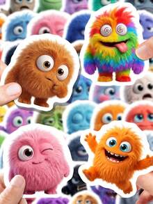 50/100pcs Plush Monster Stickers, Cute Colorful Fuzzy Creature Funny Expression Stickers, Suitable For Planner, Scrapbook, Water Bottle, Notebook DIY And Kawaii Monster Stationery Gifts - 7*6*1 - View 5