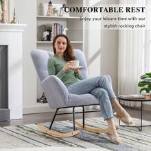 Nursing Rocking Chair, Teddy Glider Chair For Nursery, Comfy Living Room Armchairs With High Backrest For Adults - 灰色 - 查看 6