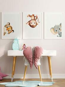 3 piezas de arte de pared enmarcado en lienzo para guardería, animales en acuarela, tigre lindo jugando al escondite, mono colgante y elefante asomándose, impresiones de arte, decoración de guardería estilo bohemio en tonos neutros, obra de arte enmarcada lista para colgar, adecuada para dormitorio de niños pequeños, sala de juegos, guardería, también como regalo de baby shower, regalo de pequeño tesoro, arte con tema de aventura y naturaleza, estética de tonos suaves, decoración de acento moderna y caprichosa para habitación infantil - Multicolor - Ver 1