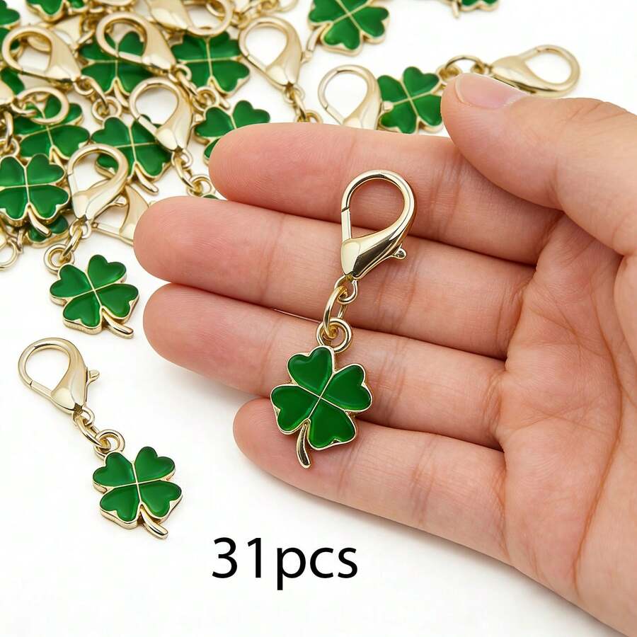 16/31pcs Green Four-Leaf Clover Keychains, Lucky Charms, Perfect Gifts For Mother's Day, St. Patrick's Day, Back To School, Graduation, Colleagues, Friends And Exquisite Birthday Presents - View 1