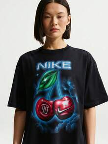 Nike 女款 AS W NSW CLASSIC OS ST6 短袖針織無領T恤 TIR7837-010 - 黑/綠 - 查看 3