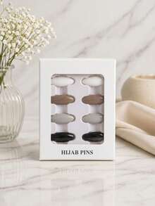 2box/Set Women's Fashion Black & Grey Scarf Headscarf Pin Brooch Headscarf Fixing Pin Dopamine Colorful Brooch - 2box/set - Black/Grey - View 3