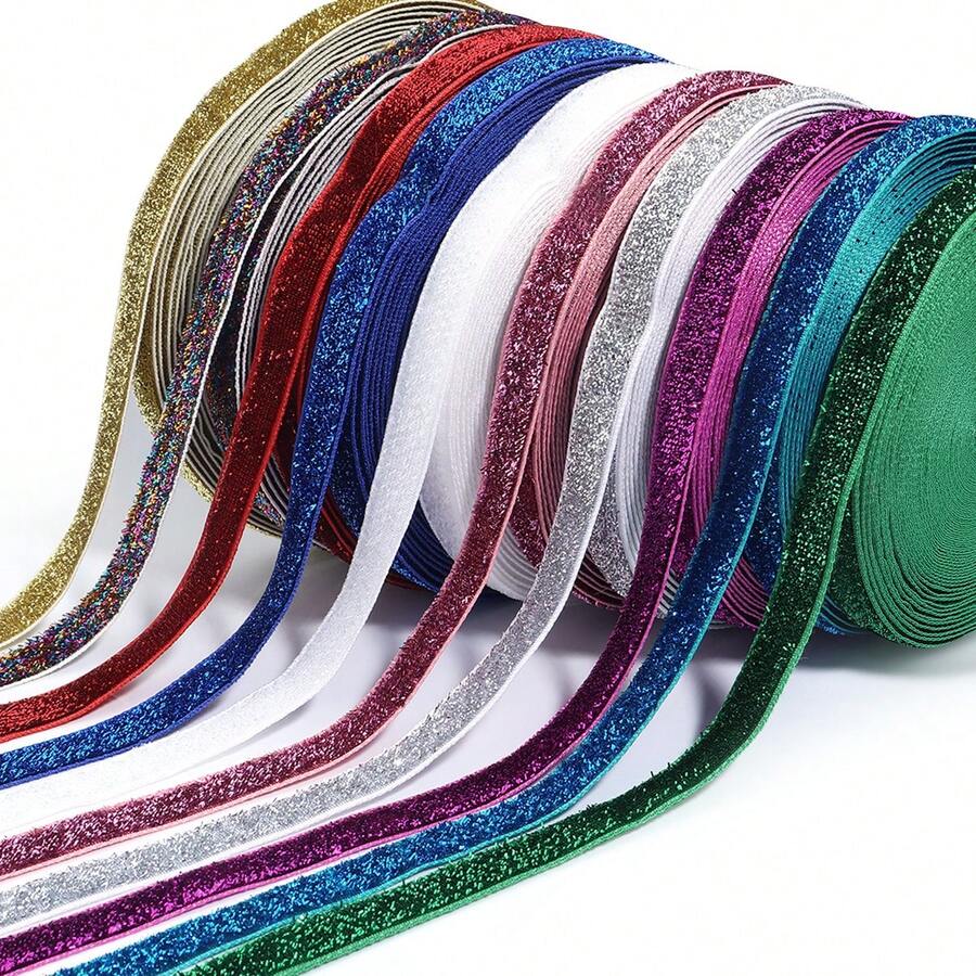 10 Yards/Roll Shiny Multicolor Satin Ribbon, Elastic Hairband Headband Bows Sewing DIY Clothing Wedding Party Gift Wrapping Christmas Ribbon