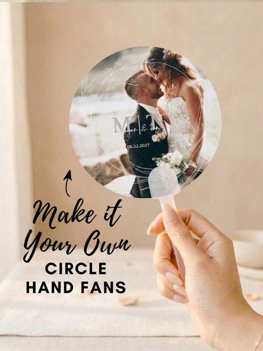 Customizable Personalized Plastic Hand Fan, Double-Sided Photo Custom Hand Fan, DIY Hand Fan, Customizable Plastic Craft Fan, Supports Any Pattern Customization, Romantic Wedding Fan Customization, Suitable For Weddings, Parties, Performances, Dancing And Home Decor - Multicolor - View 1