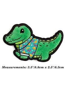 1pc Fuzzy Crocodile Iron-On Patch, Cute Alligator With Retro Shirt Embroidered Patch - Multicolor - View 3