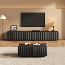 Living Room Set With Wavy Design, TV Unit + Coffee Table, Modern Storage Set, Sturdy And Practical. - Black - View 1