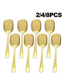 2/4/8pcs Stainless Steel Serving Spoons & Scoops For Home Kitchen, Hotel Restaurant Self-Service,Kitchen,Christmas Gift,School Supplies - Gold - View 6