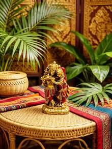 1pc Handmade Golden Radha Statue, Resin Sacred Couple Sculpture, Home Temple Decor, Diwali Wedding Gift - Multicolor - View 13