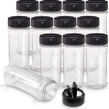 12pcs/16pcs Stoples Bumbu Plastik, 5.6oz (Sekitar 160g) Wadah Bumbu Persegi, Pengocok Garam dan Merica yang Dapat Digunakan Kembali dengan Tutup Kedap Udara, Label dan Pena, Cocok untuk Rempah-rempah, Bumbu, dan Bubuk - Hitam - View 6