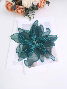 BNH3754 新款手工3D刺繡4層蕾絲水鑽珠飾婚紗DIY刺繡配件 寬度：23cm/由於光線、螢幕等原因，實際產品可能會有輕微色差 - 墨綠色 - 查看 2