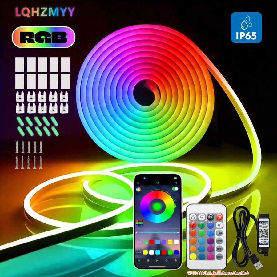 LQHZMYY 3.28ft/6.56ft/9.84ft/13.2ft/16.4ft LED Light, 5V RGB Color Changing LED Neon Light Strip, Bedroom LED Light Strip, 24-Key Bluetooth Remote Control Smart Light With Phone APP Control, Bedroom, Living Room, Home Christmas Party, Room Bedroom Ceiling