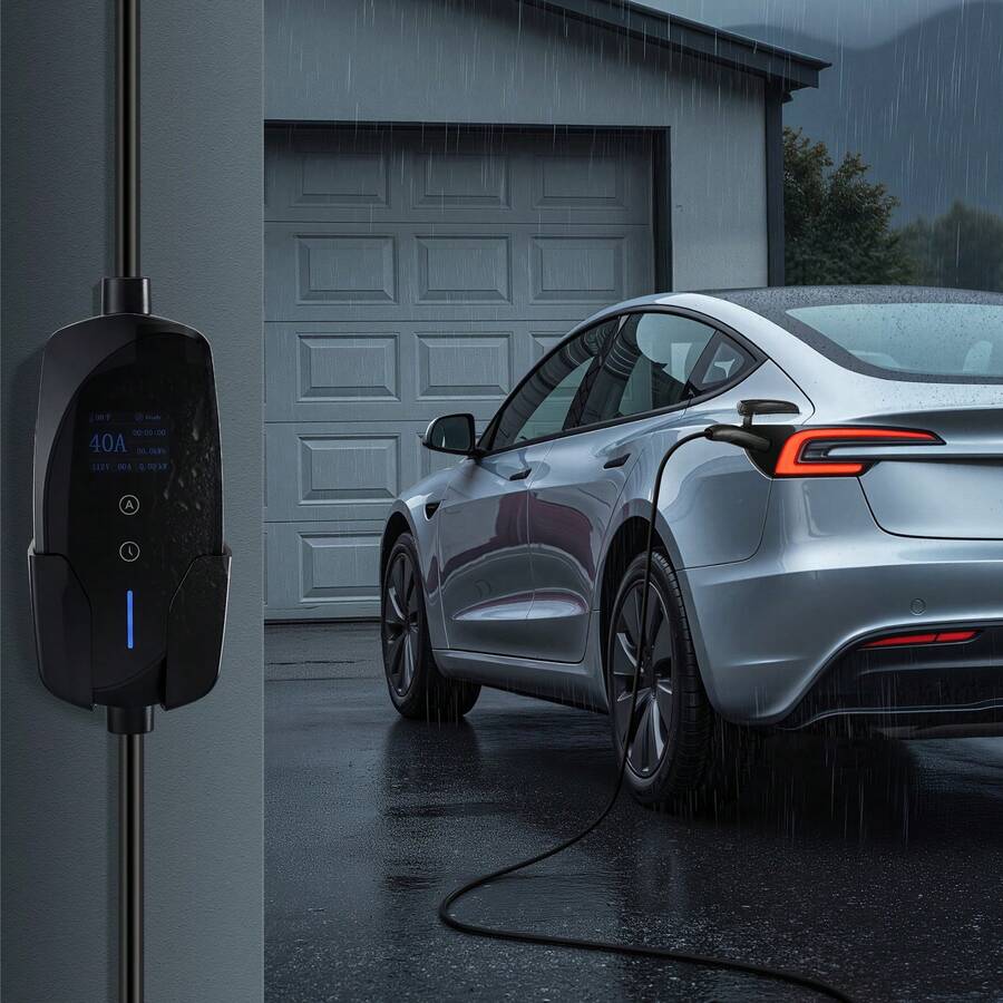 Level 2 Tesla Charger, 40 Amp Adjustable Current, 240V Portable Home Electric Car EV Charger With 25 Ft Charging Cable, NEMA 14-50P Plug, LCD Display, NACS Connector, For Tesla Model Y/X/3/S - For /X/3/S - View 1