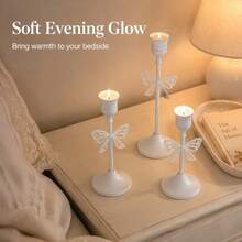 3pcs/6pcs Romantic White Candle Holders, Bow-Knot Conical Candle Holders, Elegant Stand Decoration For Dining Table Centerpiece, Suitable For Dining Table Party Decoration, Home Gathering Tabletop Decoration, Wedding Venue Decoration And More (Candles Not Included) - Multicolor - View 4