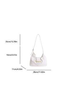 Fashionable Minimalist Retro Handbag, Modern Unique Pleated Design Crossbody Bag; Simple Versatile Solid Color Commuter Style Shoulder Bag - White - View 9